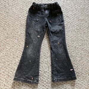 Cat & jack girls embroidered floral black flare jeans in size 5.